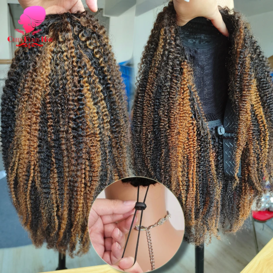 250 Dichte Afro Kinky Curly Halbperücke, doppelt gezogen, klebefrei, Echthaar, Remy Highlight Vietnamesische Echthaarperücke – Detail 3