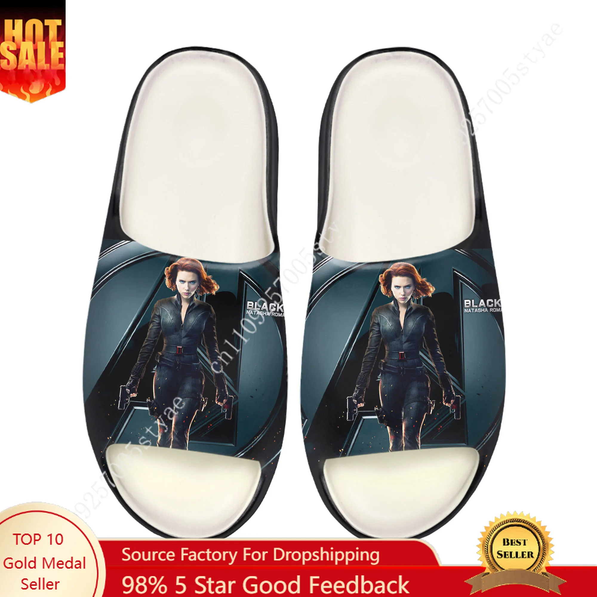 Black Widow Natasha Romanoff Soft Sole Sllipers Mens Womens Teenager Bathroom Home Clogs Custom Water Shoes on Sandals