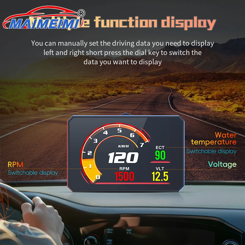 P16 Car HUD OBD2 LCD Meter Head Up Display Speedometer KMH,MPH Tachometer Water Temp Fuel Consumption Turbo Pressure