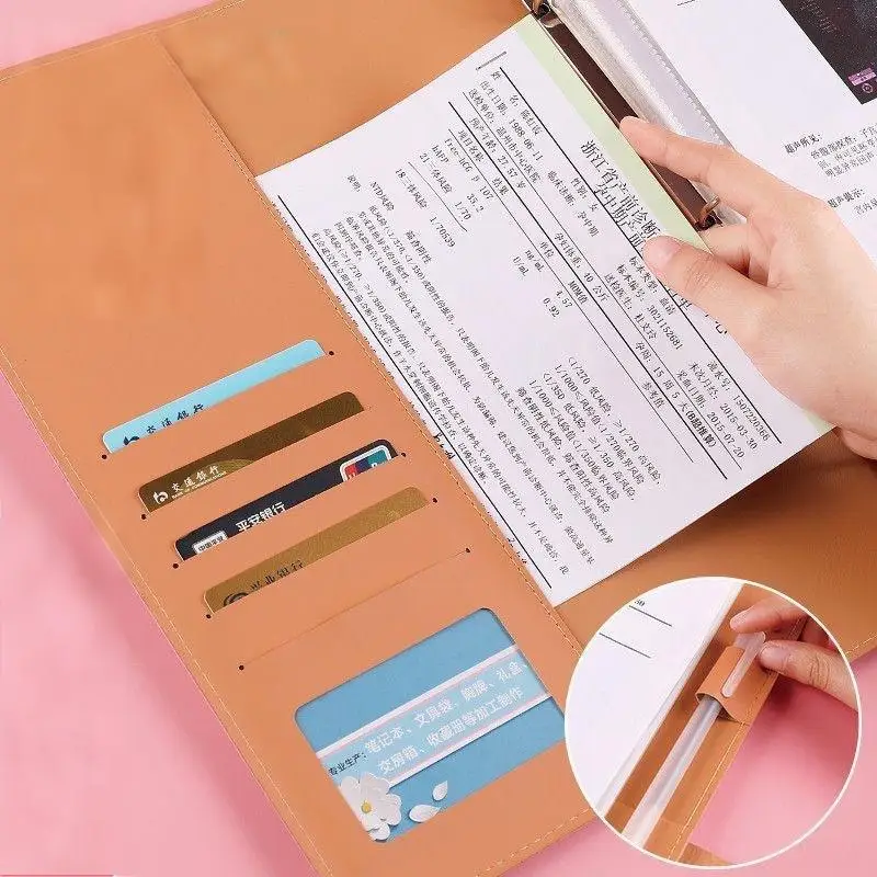 Sampul Binder Bulat 4 Ring dari Kulit PU Lembut A4 dengan Penutup Kancing Tekan untuk Jurnal, Planner, Album, dan Notebook Lembar Lepas
