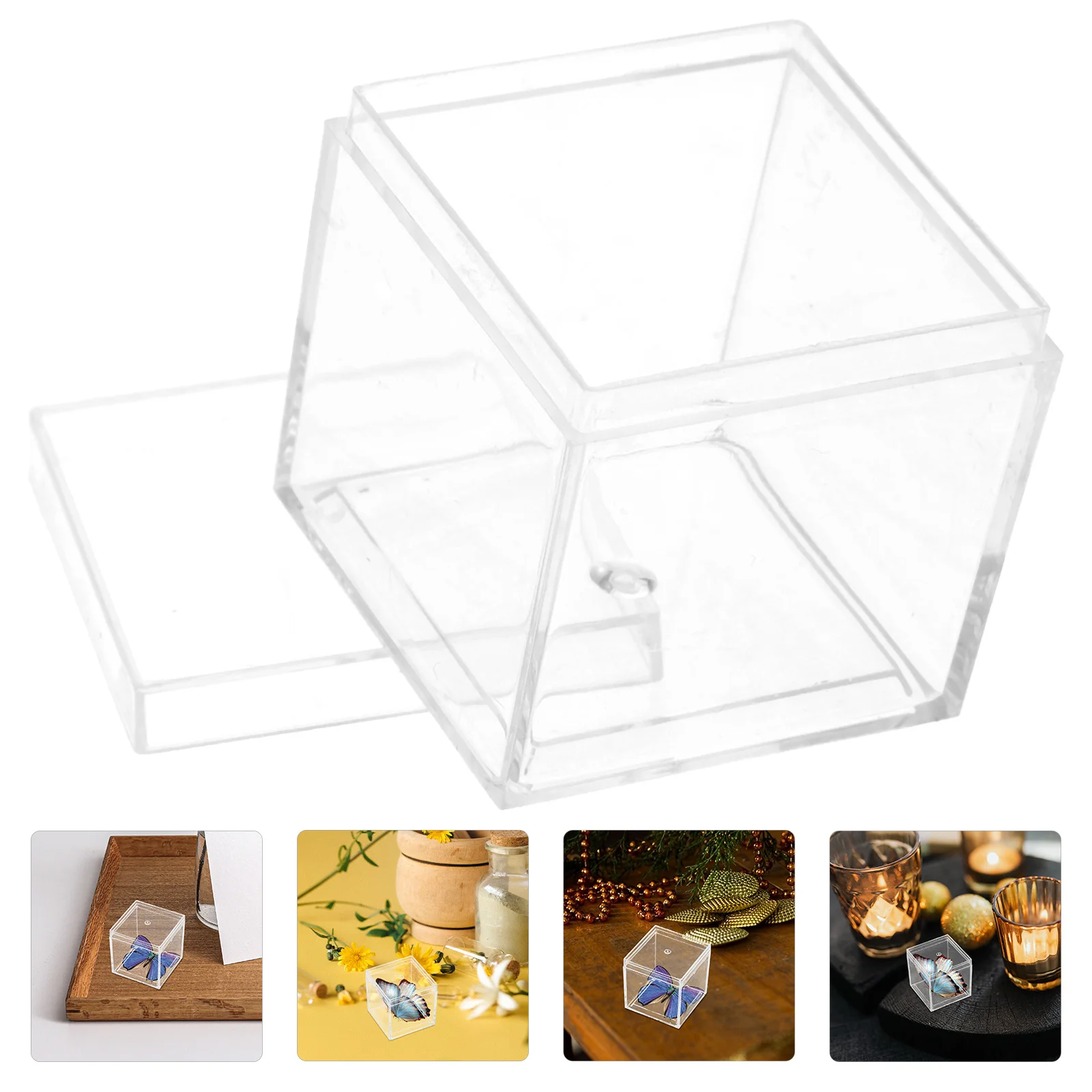 

12Pcs Clear Mineral Specimen Box Plastic Display Case Stackable Transparent Display Container for Samples Clear Cube Box