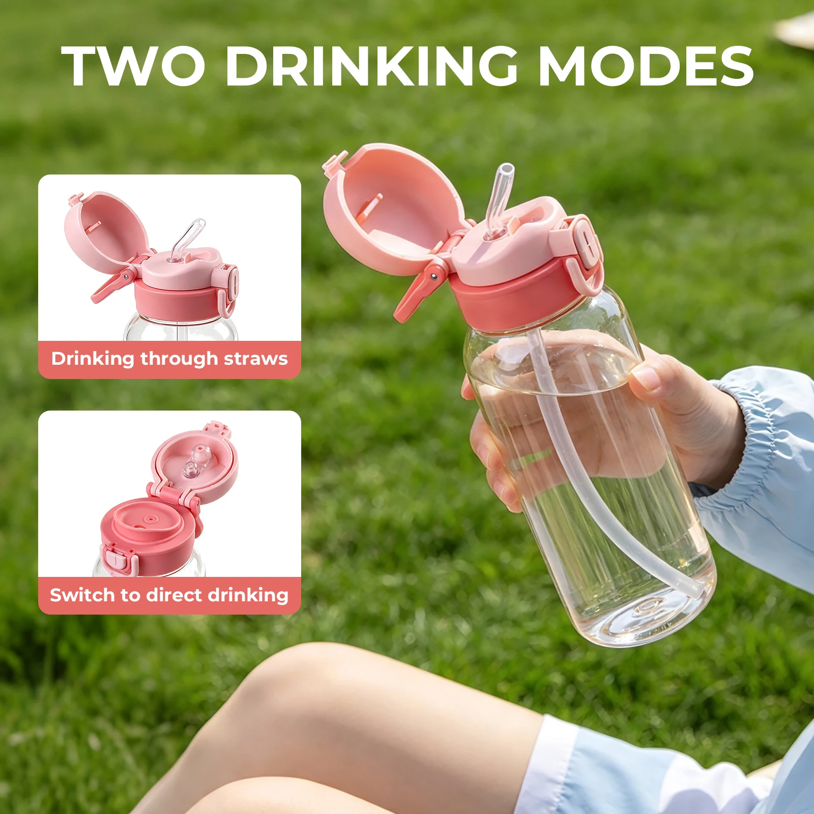 Unisex Small Size 14-27 oz Stylish Transparent Straw WaterBottle, BPA-Free, Durable, Lightweight, Leakproof, Washable,Dishwasher-Safe, Multiple Colors, Ideal for Gym, Hiking &Daily Use