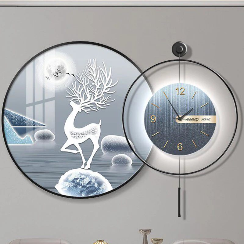 Silent Luxury Wall Watch Chinese Style Vintage Interior Led Art Mural Clock Wall Creative Round Reloj Pared Room Decorations