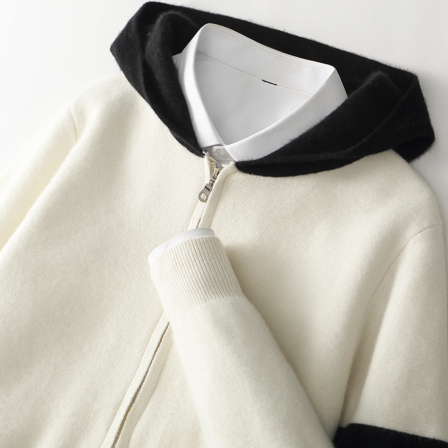 100% Pure Wool Cardigan Men's Hooded Thick Contrasting Sweatshirt Loose Casual Knitted Zipper Sweater Autumn Winter Outdoor Tops