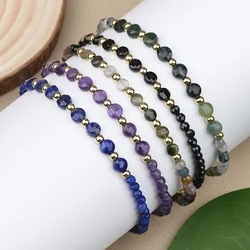 A stylish 4mm natural stone cut round cake bracelet with adjustable size suitable for daily matching gift girl jewelry