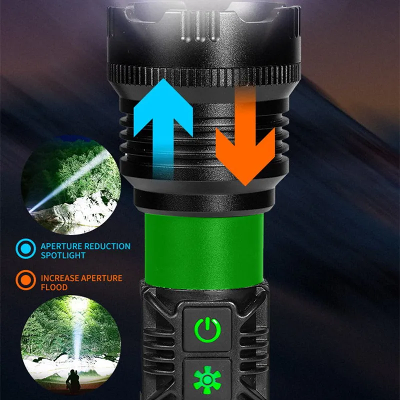 High Power LED Flashlight Torch with 300W Wick and Double Side Lights Lighting Distance 5000M Waterproof Tactical Hunting Lights