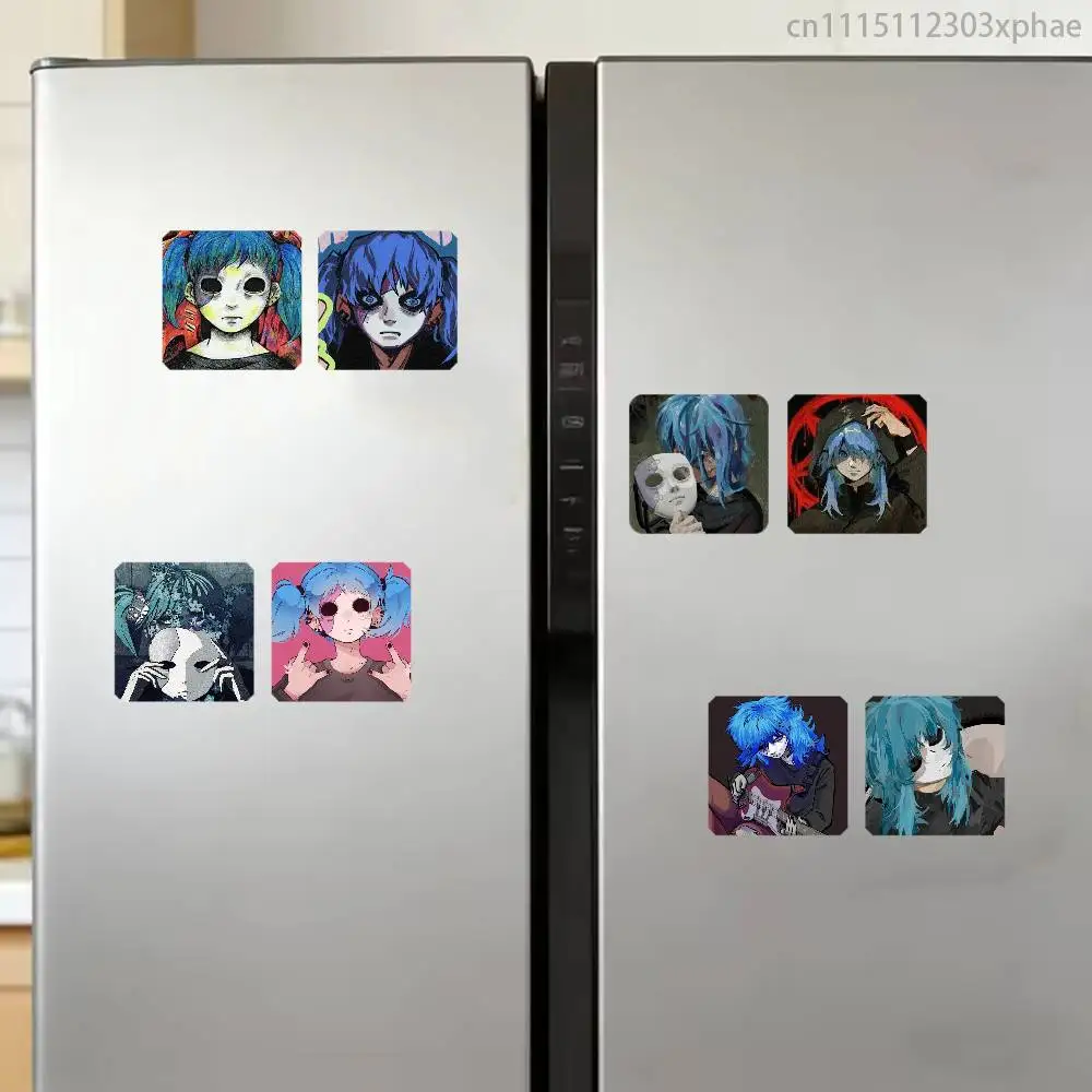 S-Sally Face Sal Fisher 2PCS Square Decorative Fridge Magnet Magnetic Sticker, Kitchen Refrigerator Decor Travel Souvenir Gift