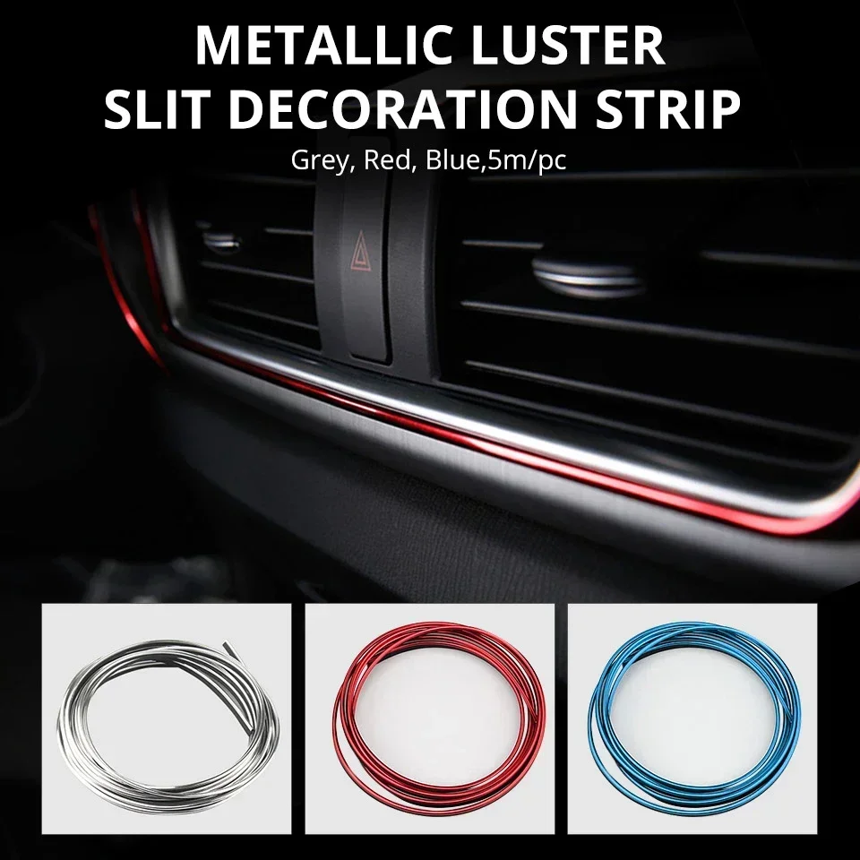 5M Car Styling Interior Decoration Strip Chrome Silver Blue Red Moulding Trim Air Dashboard Door Edge Auto Accessories