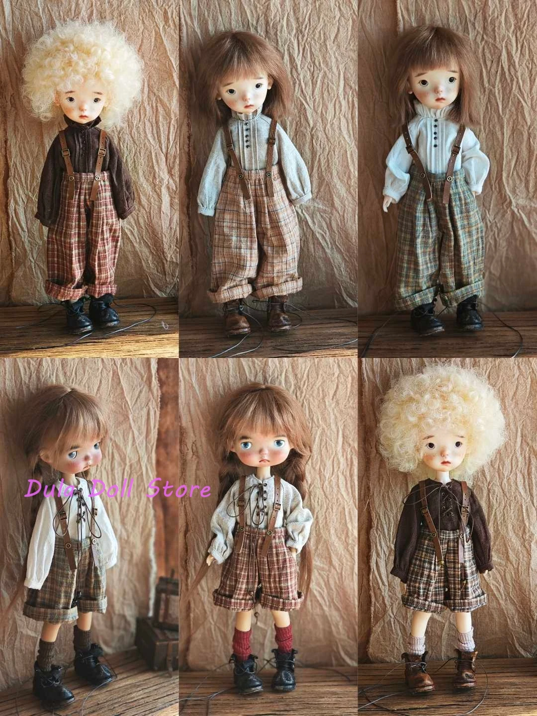 

Dula Doll Clothes Dress Checkered overalls set for Blythe Landazz Landoudou ob24 ob22 Azone Licca 1/6 Doll