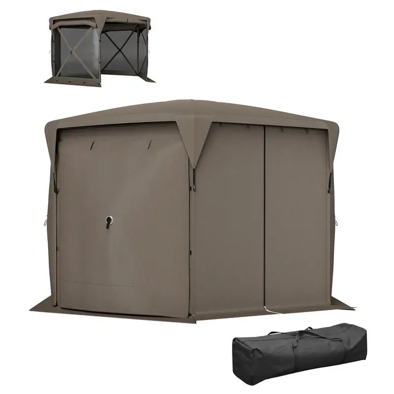 

11 x 11ft Pop Up Gazebo Screen Tent with Removable Roof Cover, Roll-up Wind Panels for Camping, Backyard, Brown