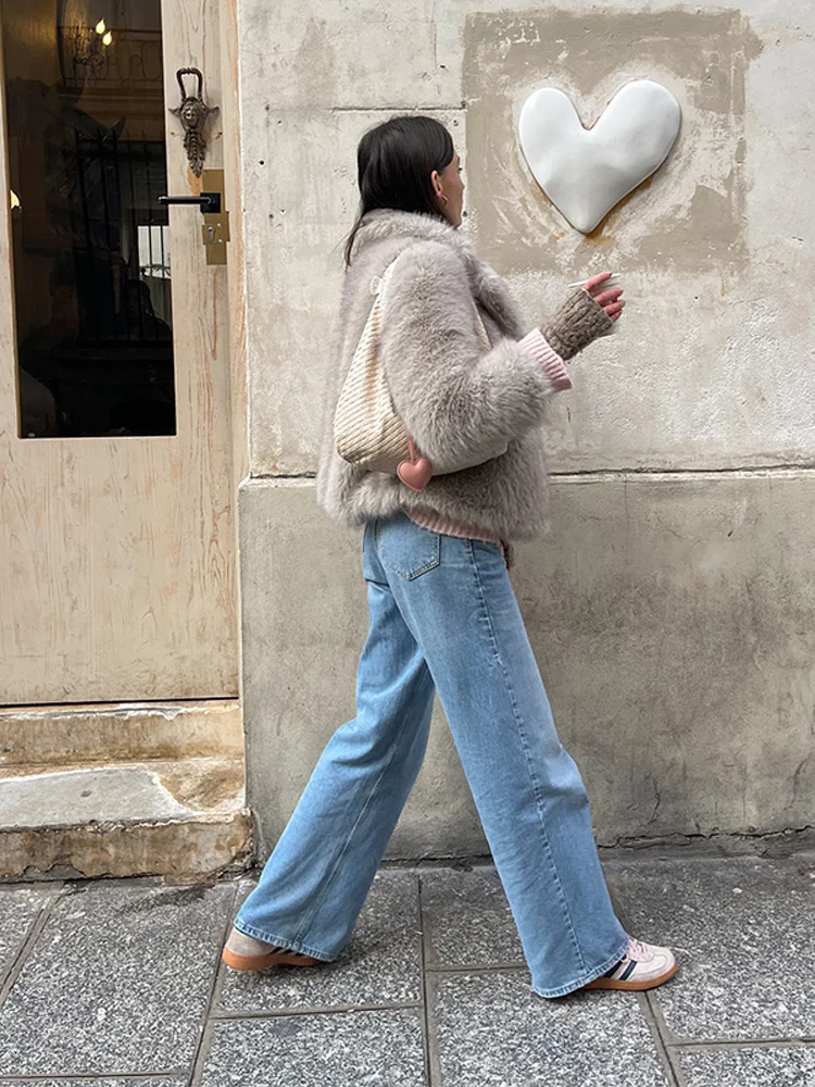 Veste courte en fausse fourrure pour femmes, manteaux épais, chauds et doux, manches longues, manteau d'hiver décontracté, nouveaux vêtements d'extérieur, 2025