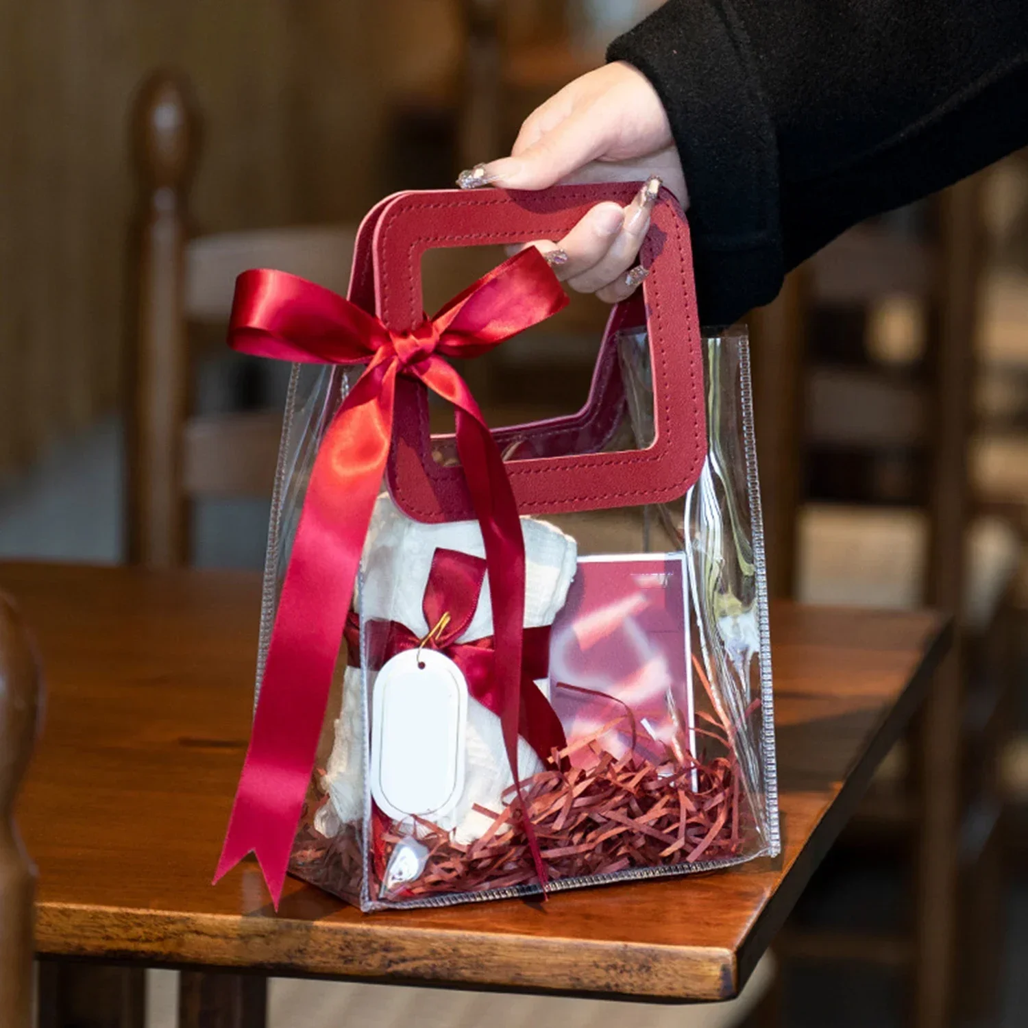 Wedding Gift Bags Clear Handbag Bag Transparent Tote Bag Cosmetics Bag Flowers Bouquets Birthday For Travel