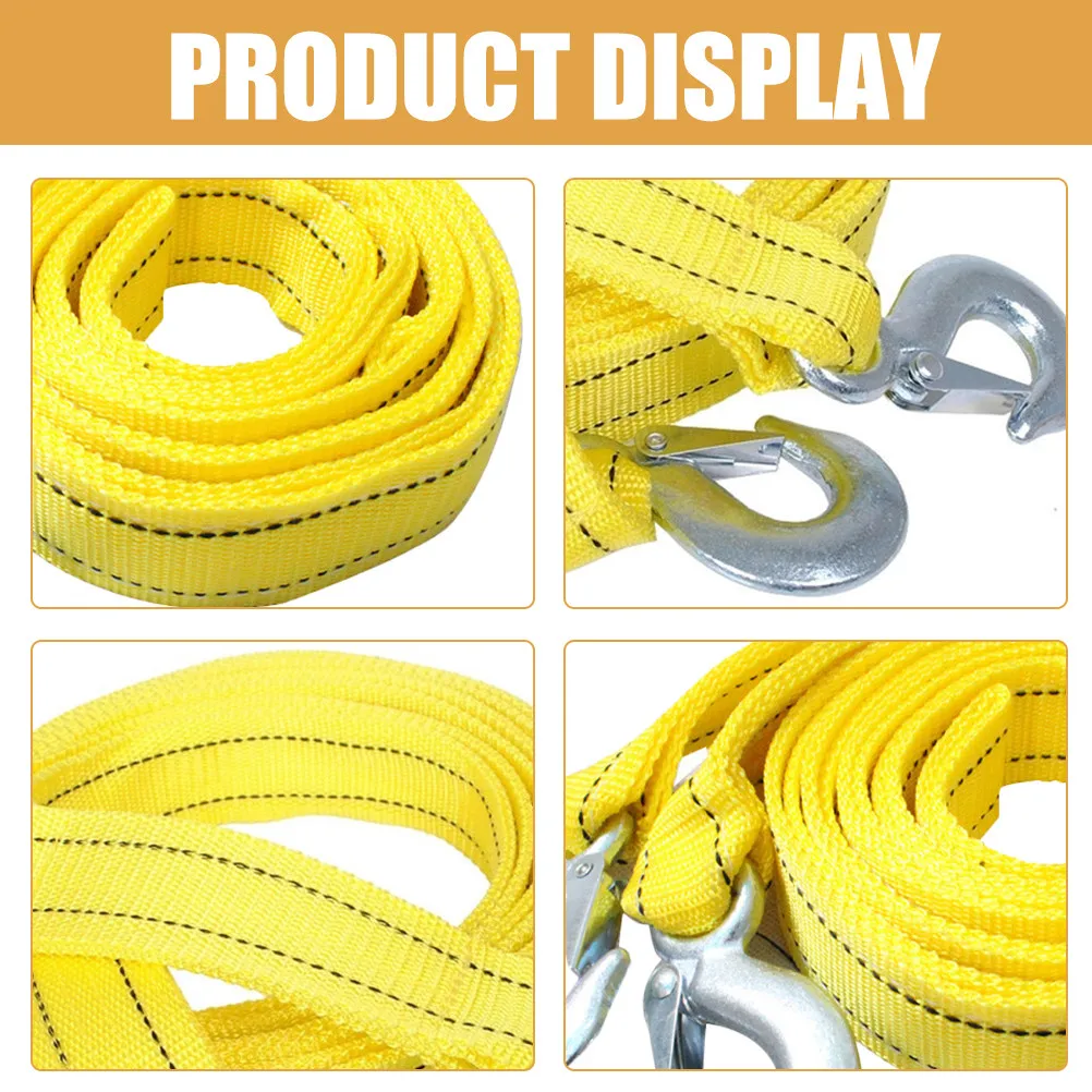 Sturdy Flexible Nylon Towing Rope with Reinforced Metal Hooks for Vehicle Pulling Winch Recovery Car Truck Trailer Tow Safety