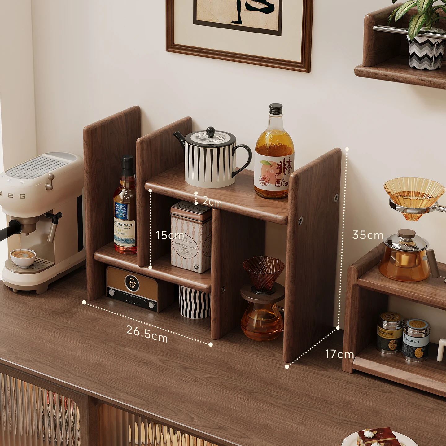 Solid wood retractable bookshelf Small on desk Storage Multi-layer storage