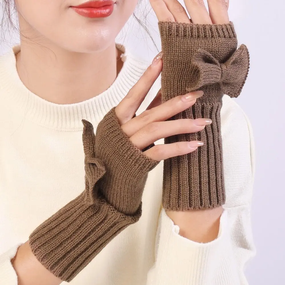 

Touch Screen Bow Knitted Gloves Cycling Gloves Fingerless Twists Gloves Korean Style Wristband Half Finger Gloves