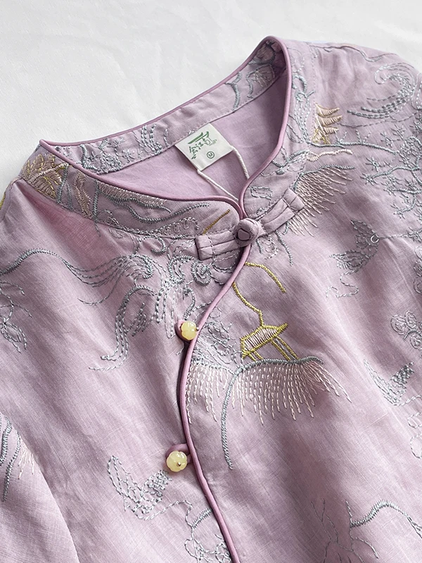 Nuevo chino Sle bordado lino suelto ajuste irt mujeres de gran tamaño Casual Top suelto verano Faion ropa de viaje