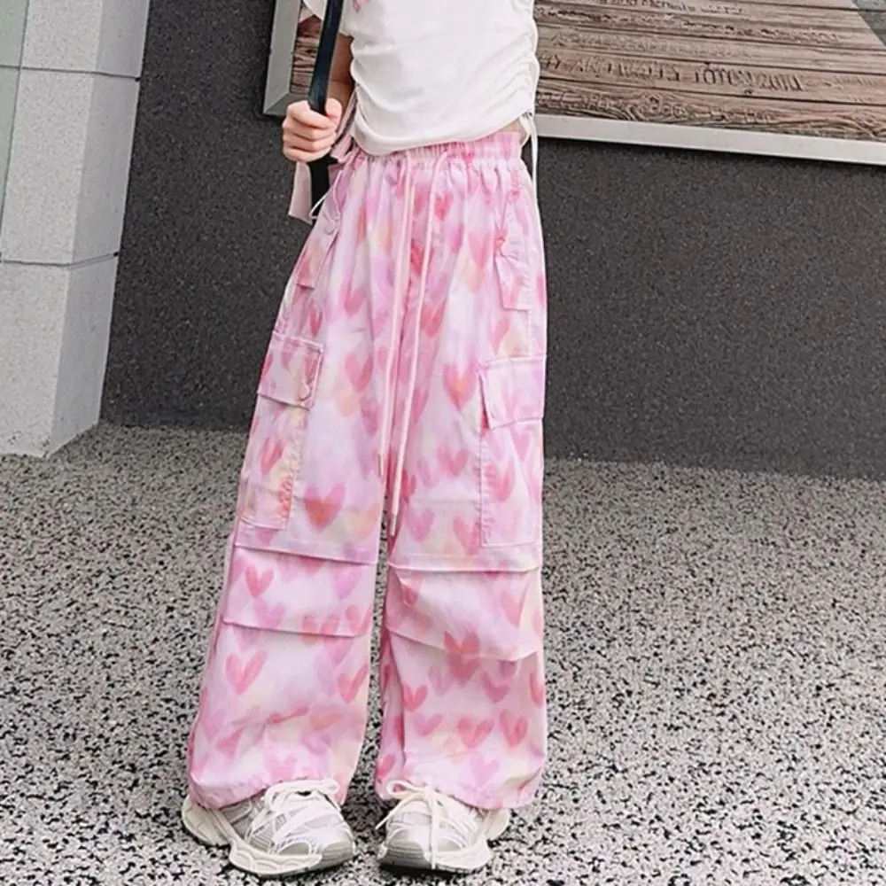 

Multi Pockets Baggy Cargo Pants Drawstring Joggers Y2k Wide Leg Pants Hip Hop Trousers Heart Printing Pants Girl Streetwear