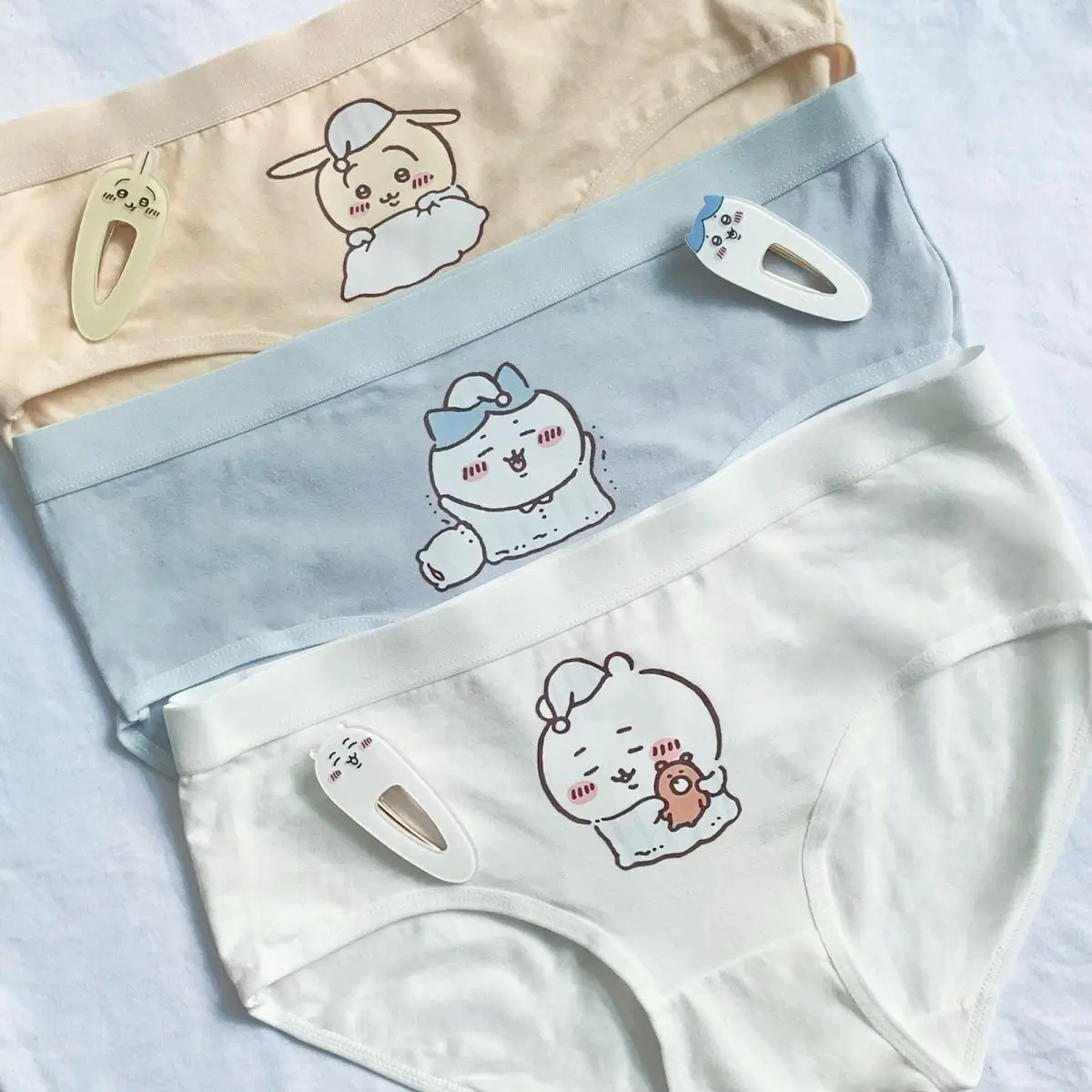 3Pcs Chiikawa Girls' Cute Underwear Hachiware Soft Cotton Panties for Women Usagi Briefs Female Mid Waist Intimates Underpants