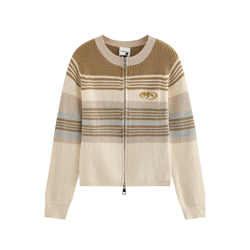 

Cardigan Zipper Knitted Striped Round Neck Sweater for Women's Autumn and Winter High-quality Outdoor Casual Sweatshirts