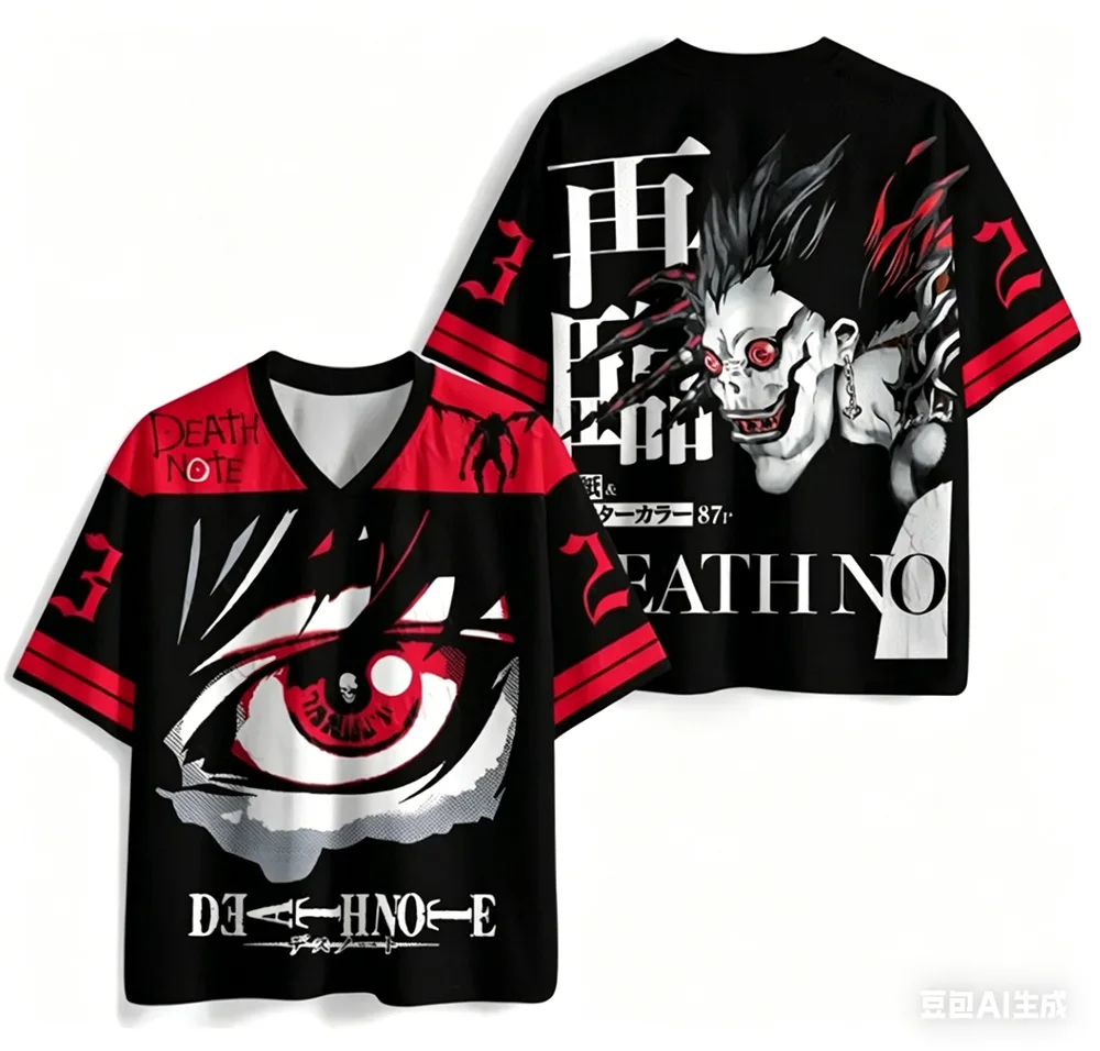 Kinder Erwachsene Death Note Liuke Rote Augen 3D-gedrucktes Jersey-Mesh Atmungsaktiver Amerikanischer Retro-Sportstil Kurzarm – Detail 9