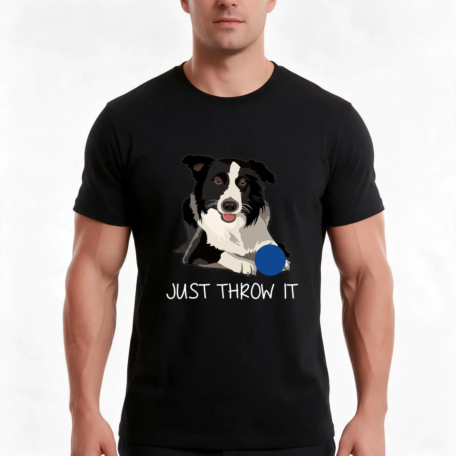 Just Throw It Funny Border Collie Dog T-Shirt, Summer Casual Cotton Tee, Oversized Streetwear Tops, Vintage Graphic Print