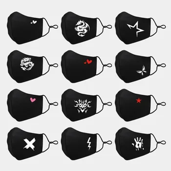 מסיכות מסיכת פה עמידה באבק עם הדפס לב מבד כותנה מסיכת פנים ק...