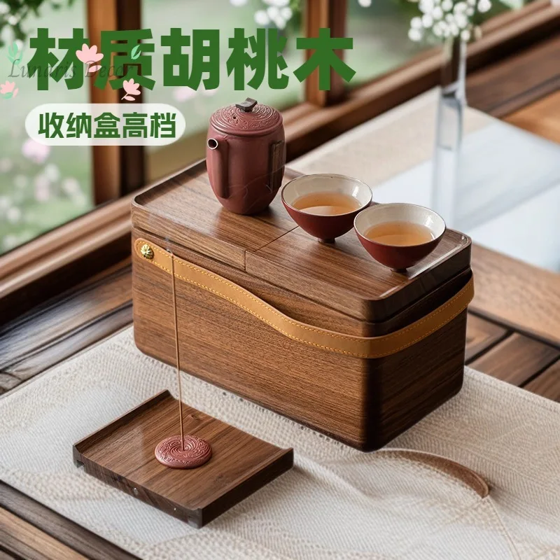 Walnut tea set, coffee maker, storage box, travel portable multi-function