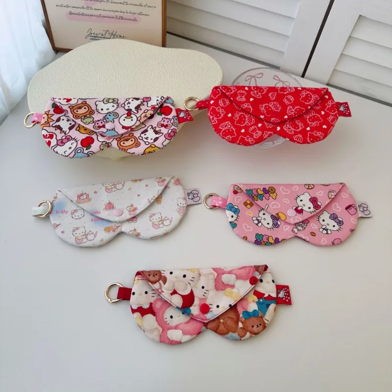

Hello Kitty Cute Cartoon Kai Eye Mask Canvas Glasses Bag Handmade Coin Purse Storage Bag Dustproof Women Accessories Wholesale