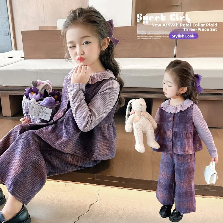 

Весенний модный клетчатый комплект футболок для маленьких девочек, одежда для маленьких девочек, ансамбль Ele, модная весенне-осенняя одежда