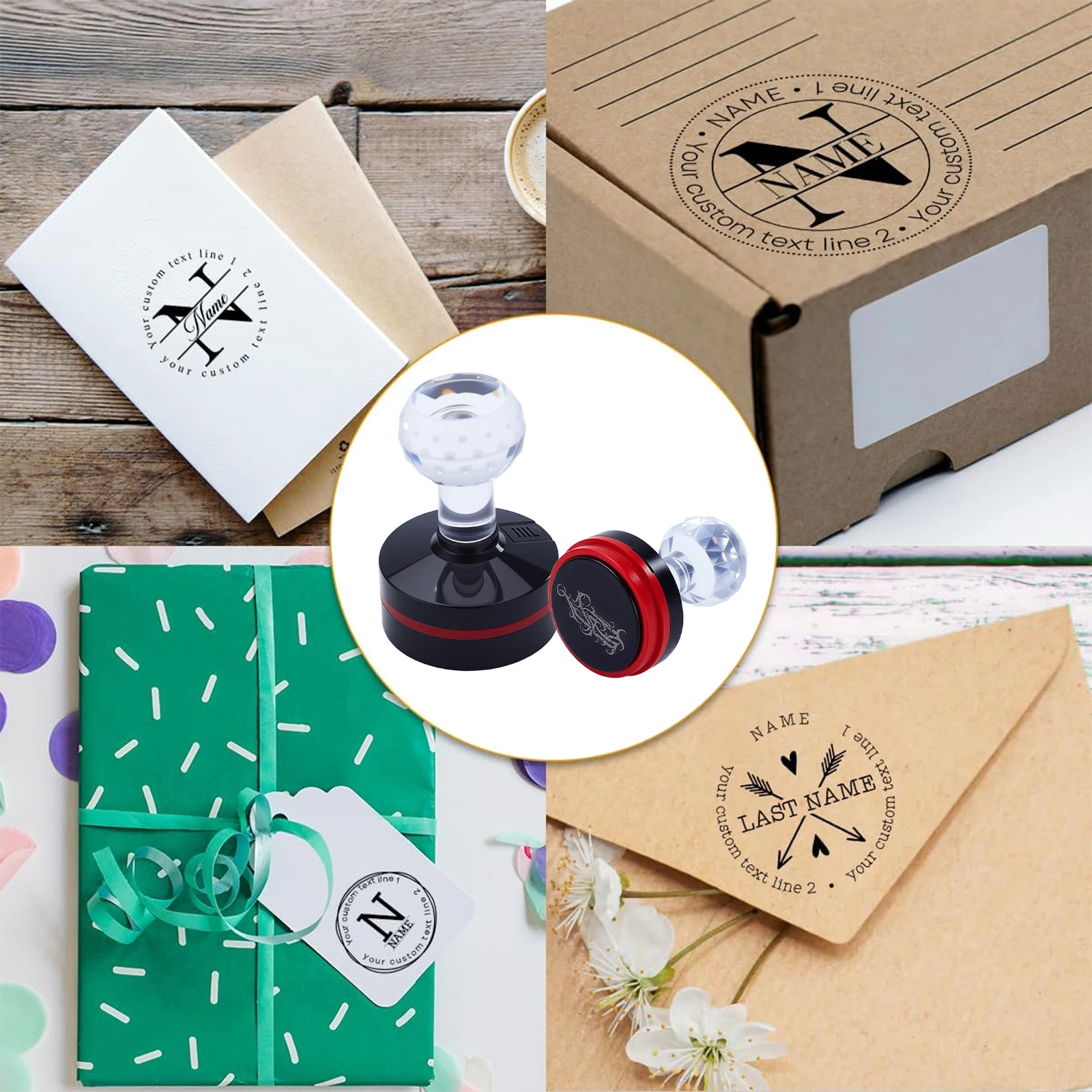 Individueller Stempel mit Logo-Text, personalisierter Gummistempel mit Griff, Adressstempel für Unternehmen oder Basteln