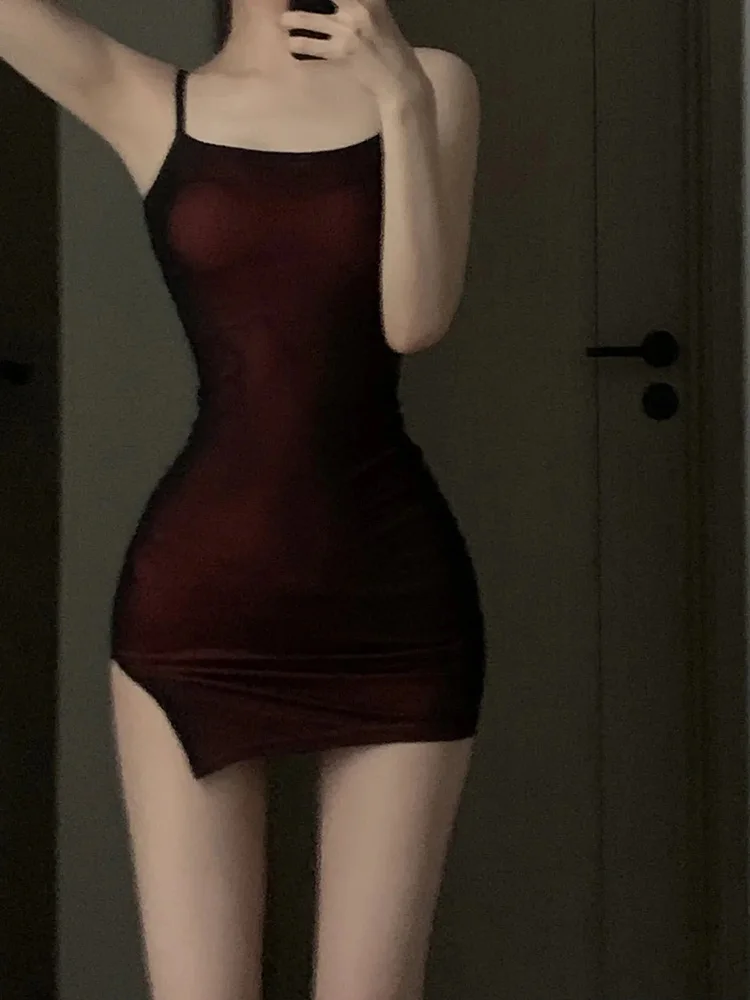 Mini Robe Sexy en gaze pour Femme, tunique à la mode, moulante, tempérament, écharpe, fendue, été, Y2K