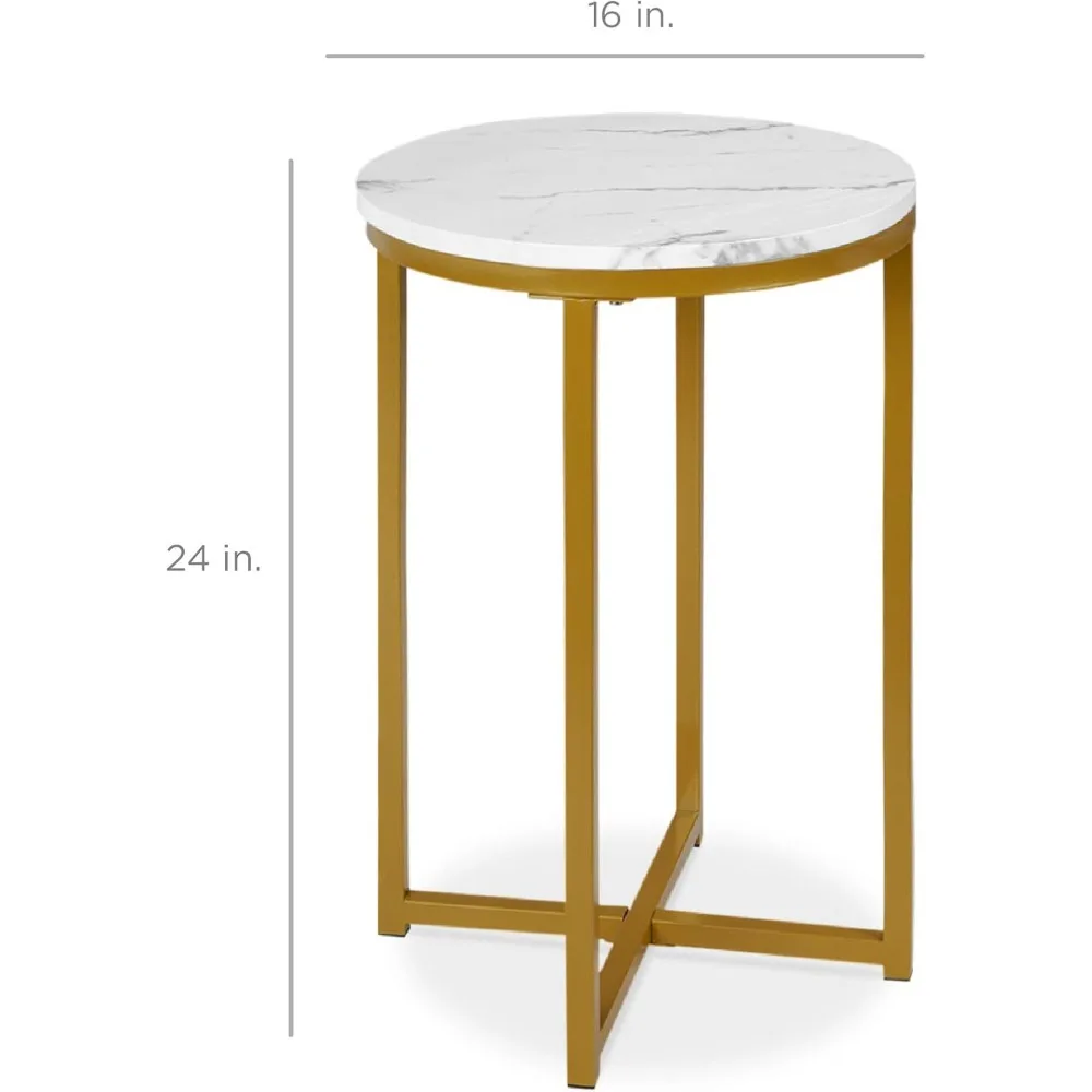16in Faux Marble Accent Table, Modern End Table, Small Coffee Table Home Decor for Living Room, Dining Room, Tea, Coffee