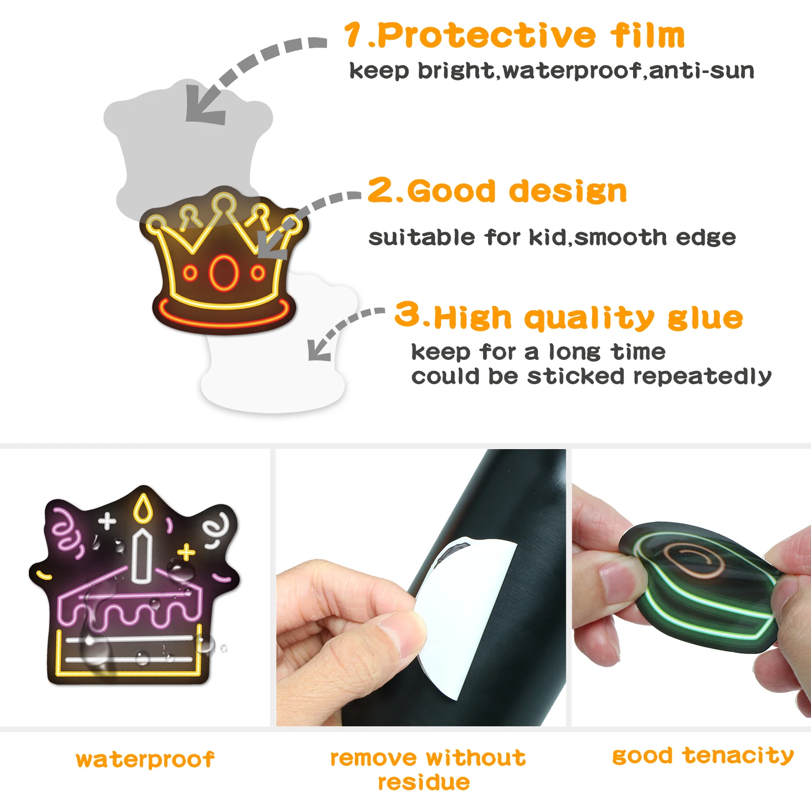 80PCS Kawaii Neon Light Sticky PVC Sticker Phone Aesthetic DIY Decoration Scrapbooking Hand Accounting Supplies for Teens view 6