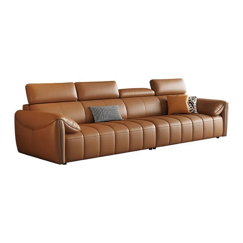 Italian minimalist, retro piano keys leather sofa, first layer cowhide