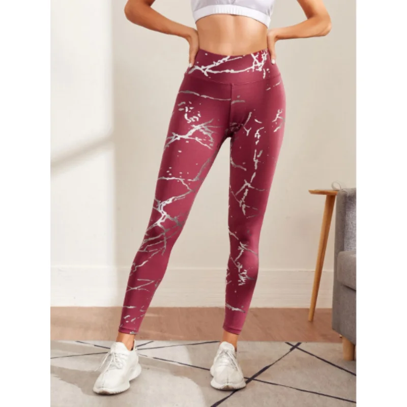 RosEvans Celana Yoga Cetak Digital Pinggang Tinggi Legging Jaring Celana Wanita Celana Lembut Lari Elastis Energi Push Up Fitness Gym