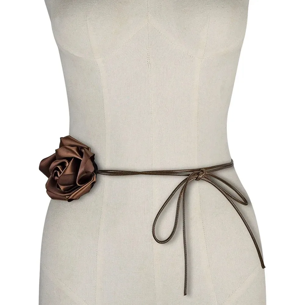 

Модные ретро-ремни с художественным дизайном в виде роз, декоративные атласные пояса-цепочки для талии, плетеные ремни для женщин, девушек и дам.