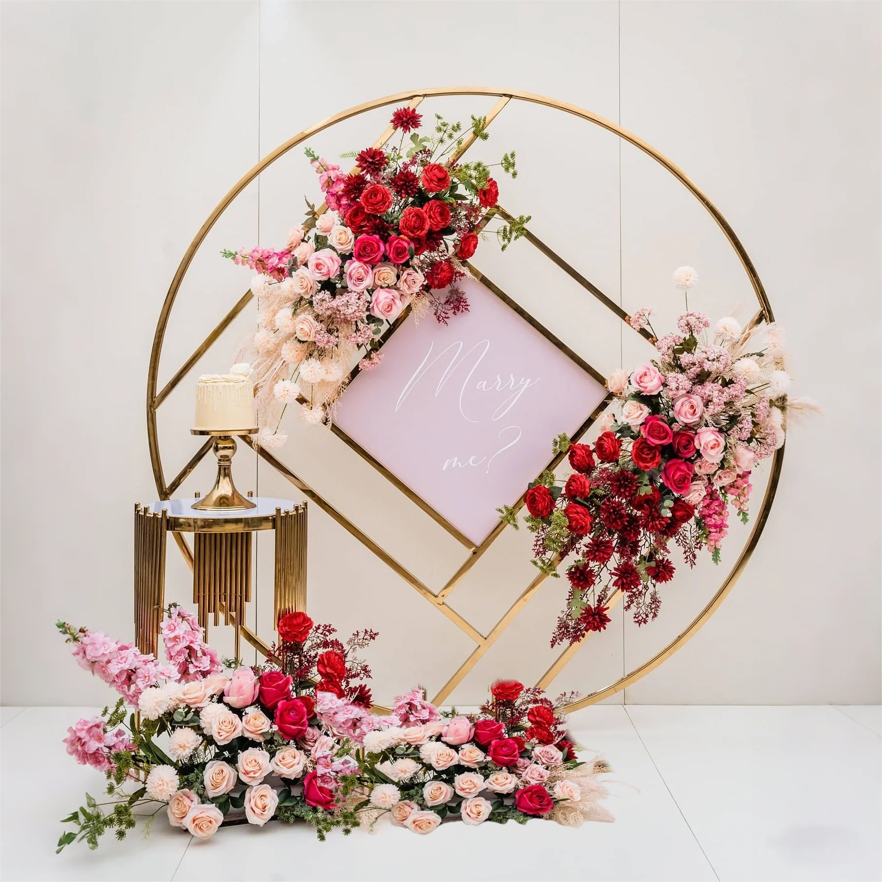 

Gold-Plated Round Grid Background Frame Coin Arch Wedding Props Shelf Geometric Screen Flower Stand Party Marriage Stage Decor