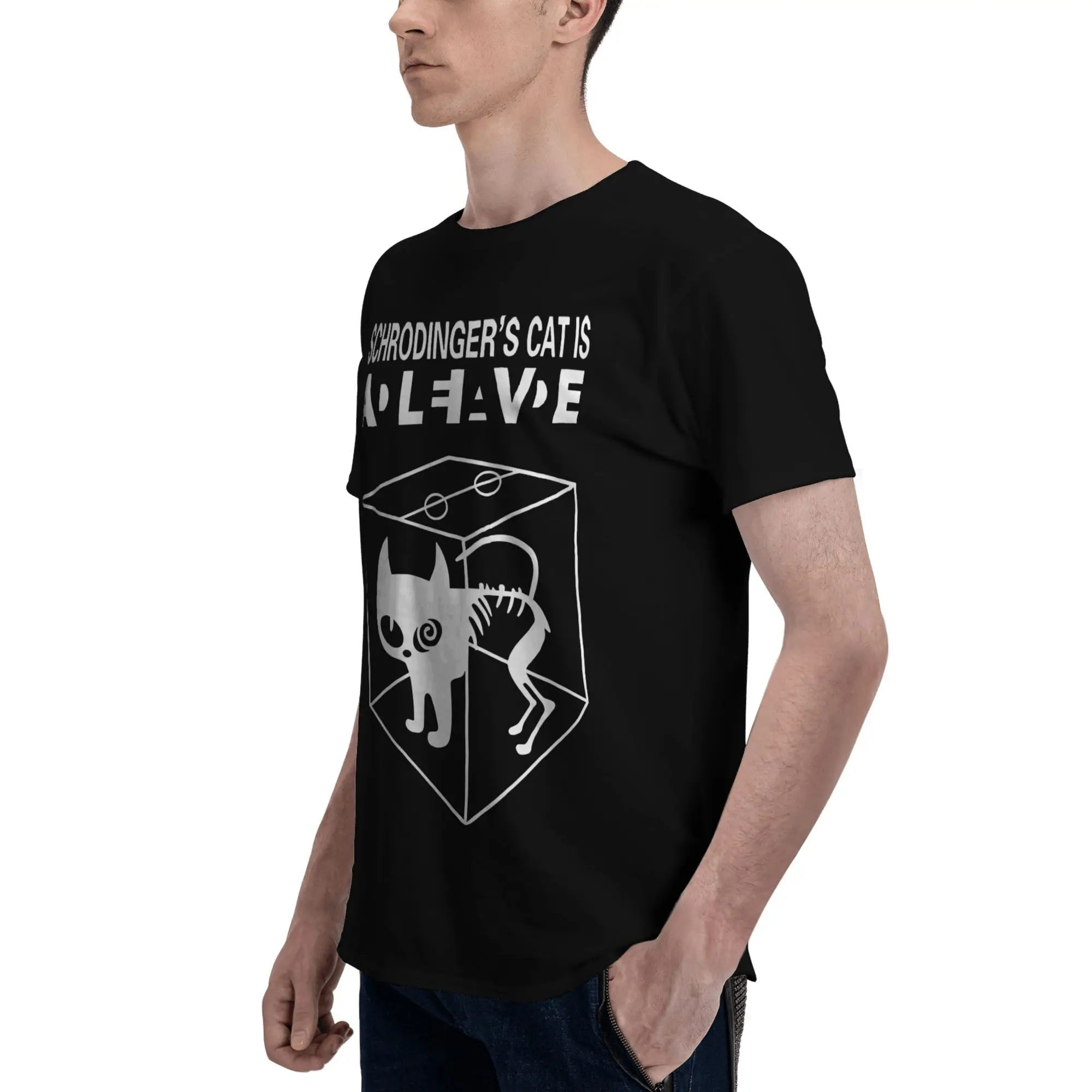 قميص Schrodinger's Cat الجديد لعام 2025: فن الخيال العلمي، مزج نظرية الكم وغريب الأطوار، قميص بتصميم مفاهيمي للرجال بأكمام قصيرة
