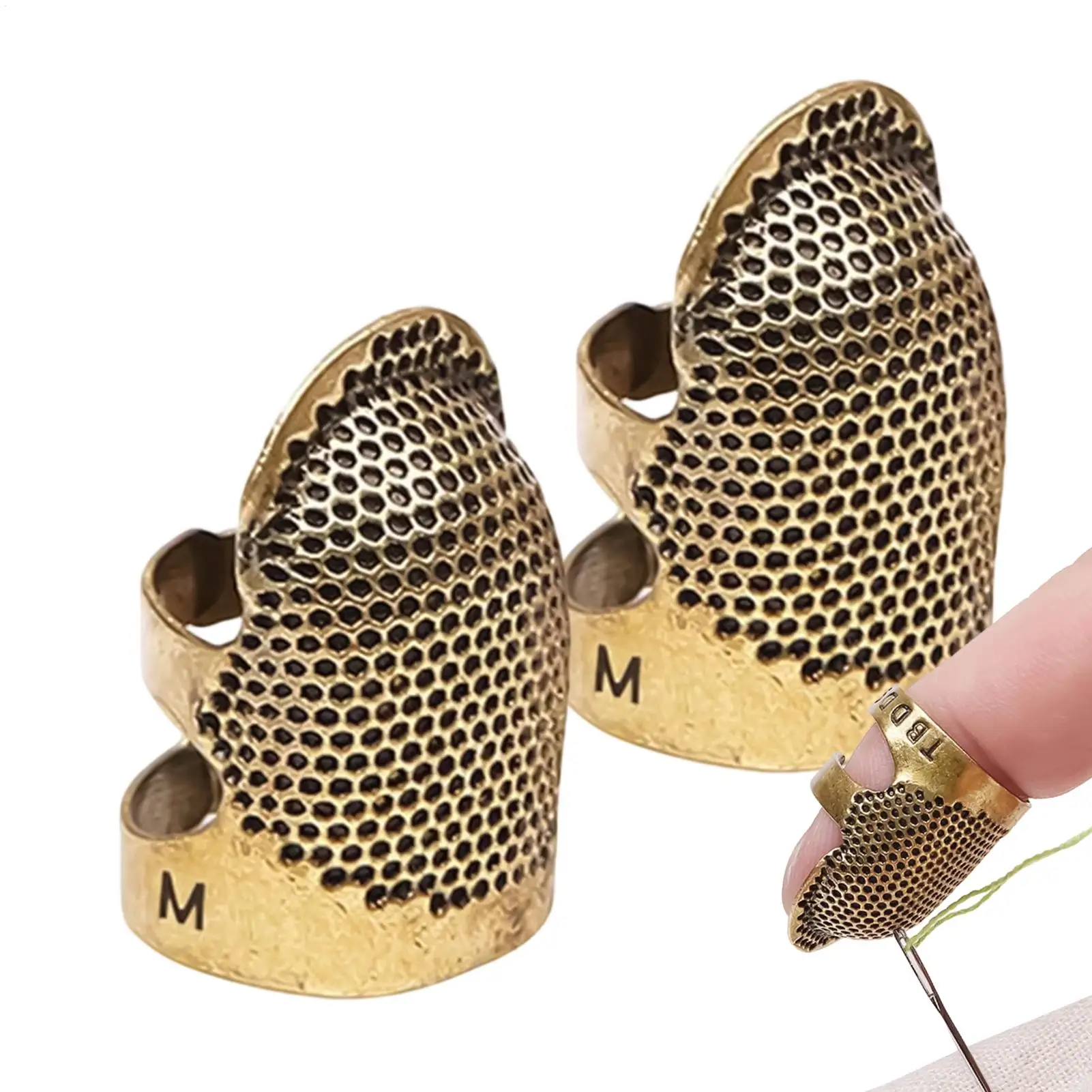 Adjustable Vintage Sewing Thimble 2Pcs Handmade Non-slip Embroidery against Ring Needle Presser Needle Hoop Finger Holder