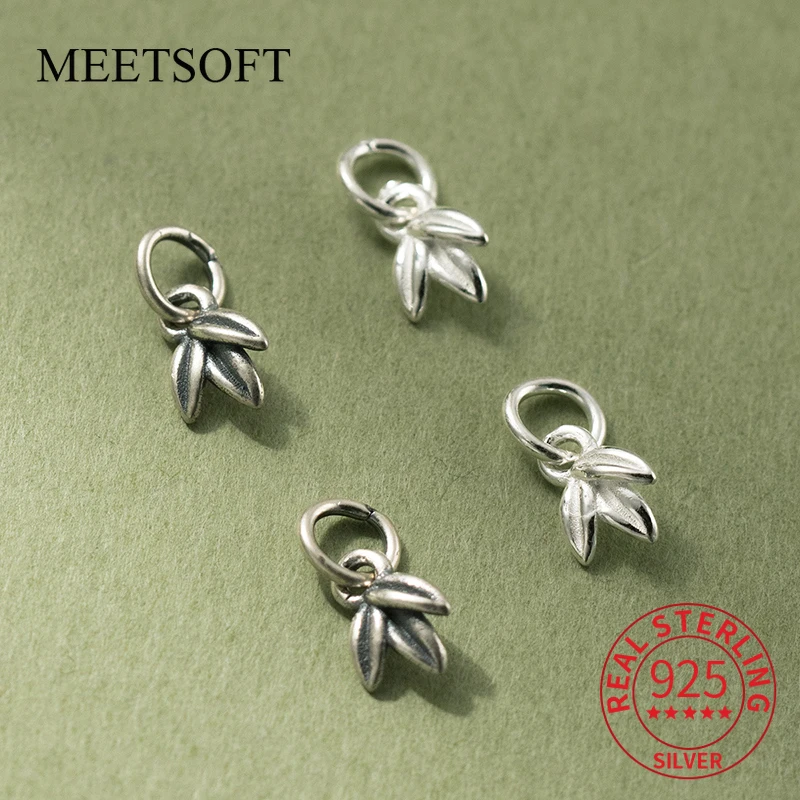 

MEETSOFT серебро 925 пробы, мини-кулон в виде листа пшеницы, «сделай сам», веревка с ретро-узором ручной работы, аксессуары из материала