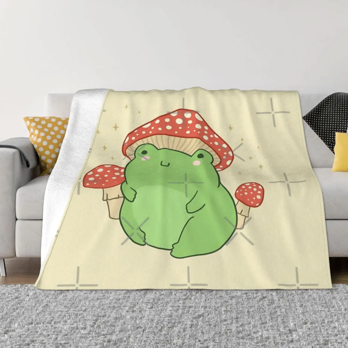 Kawaii Frog With Mushroom Hat Cottagecore Home Knee Blanket Throw Blanket Blankets And Blankets Throw Blanket