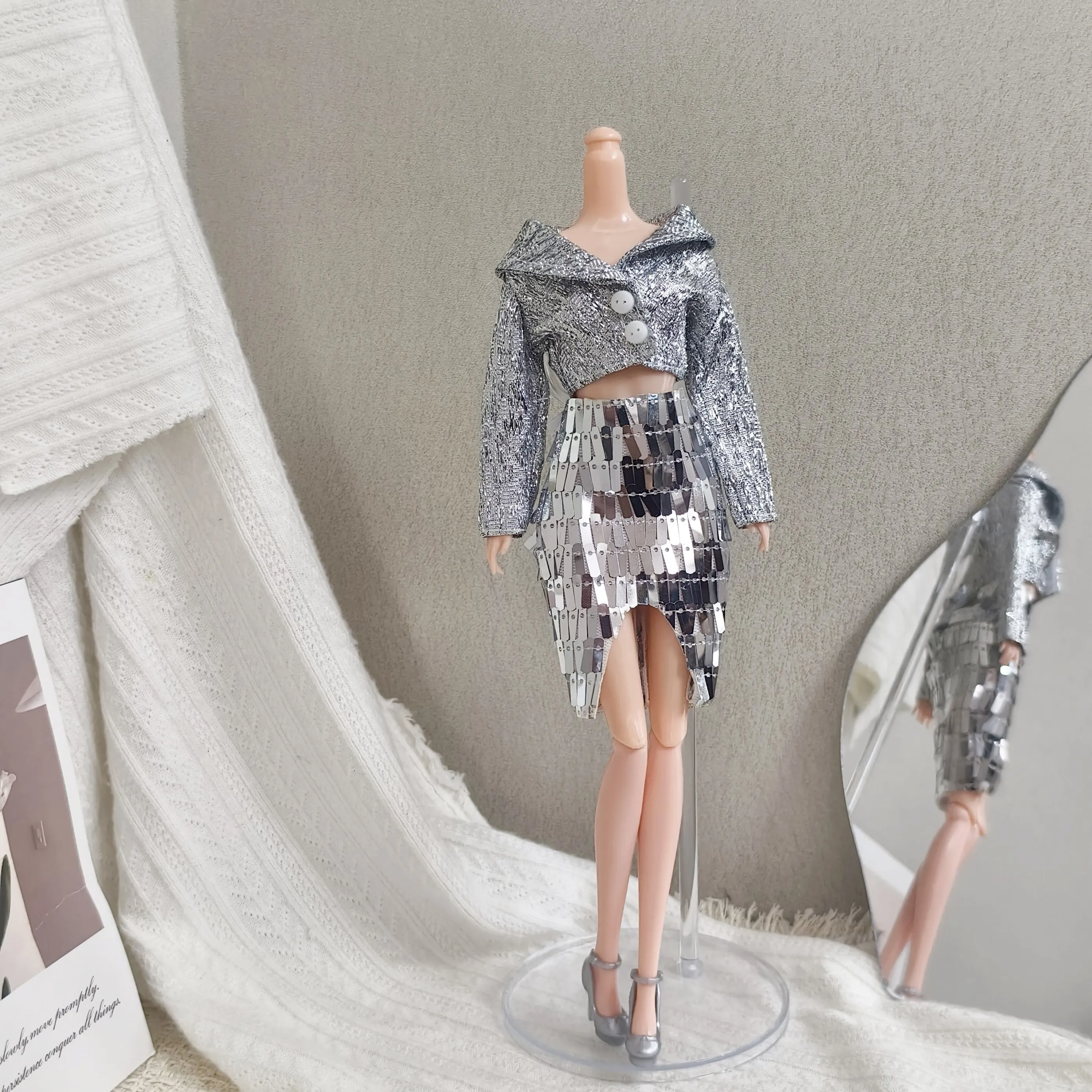 

Одежда для кукол 30 см: Модные платья с пайетками, сексуальные блестящие серебряные сценические наряды для кукол 1/6 FR Babi Supermodel