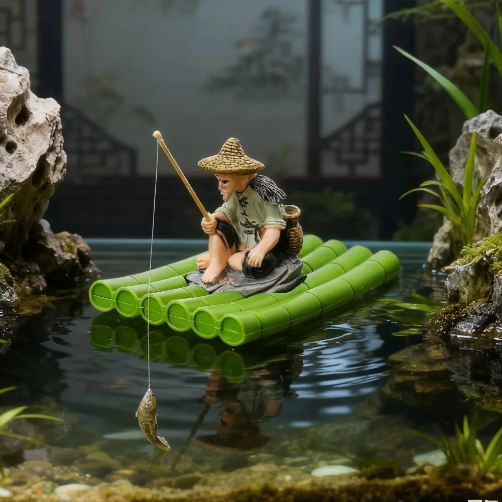 

Realistic Fisherman Figurine Auto-Floating Resin Fish Tank Decorations Handmade Miniature Landscaping Crafts Betta Tank