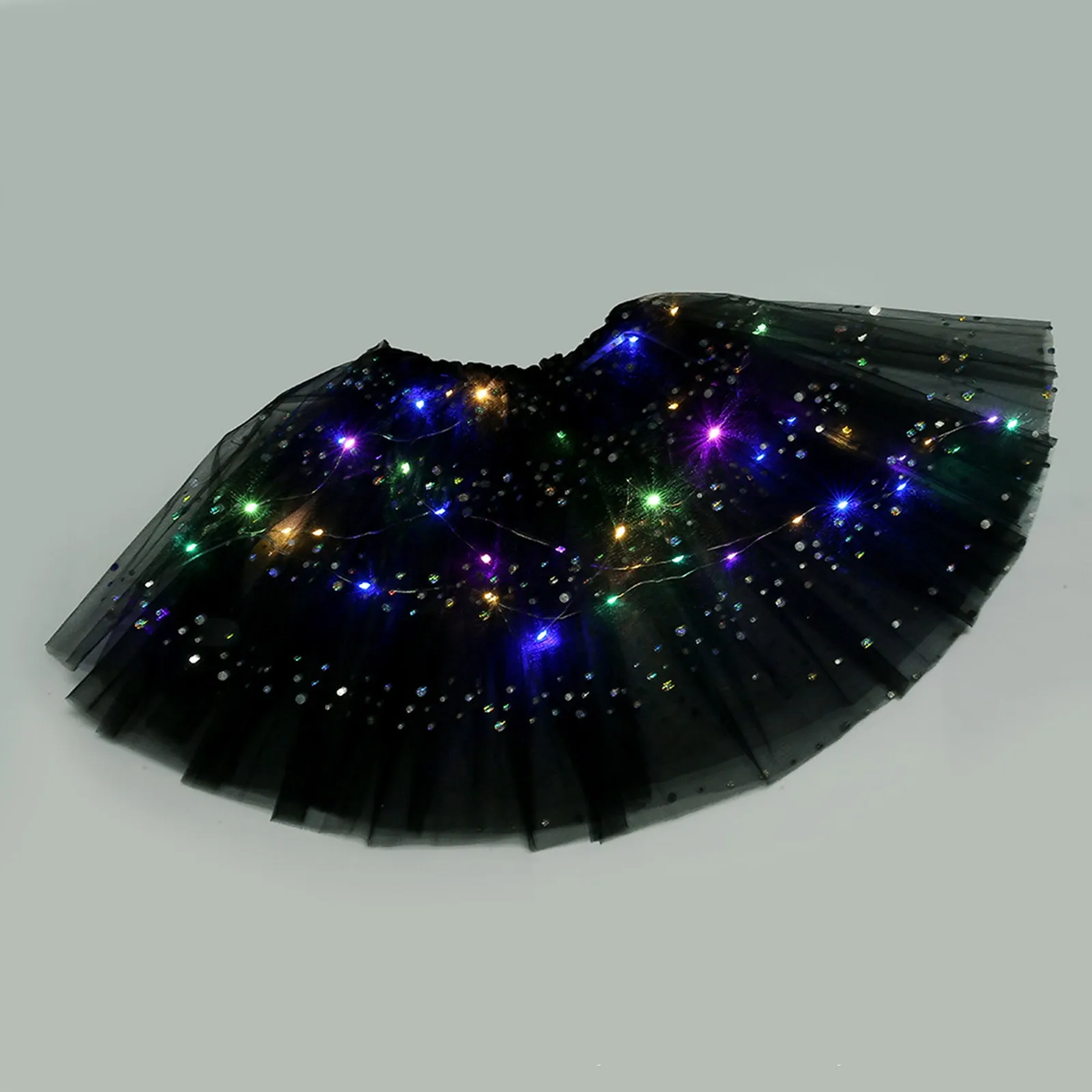 

European and American New Hot Stamping Small Round Dot LED Light Skirt Luminous Sequin Mesh Tutu Skirt Ladies Half Body Skirts