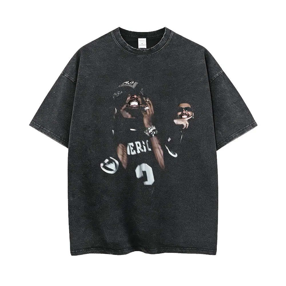 Washed Vintage Rapper Playboi Carti with The Weeknd After Hours Til Dawn Tour 2026 T-shirt Men Hip Hop Fashion Oversized T Shirt