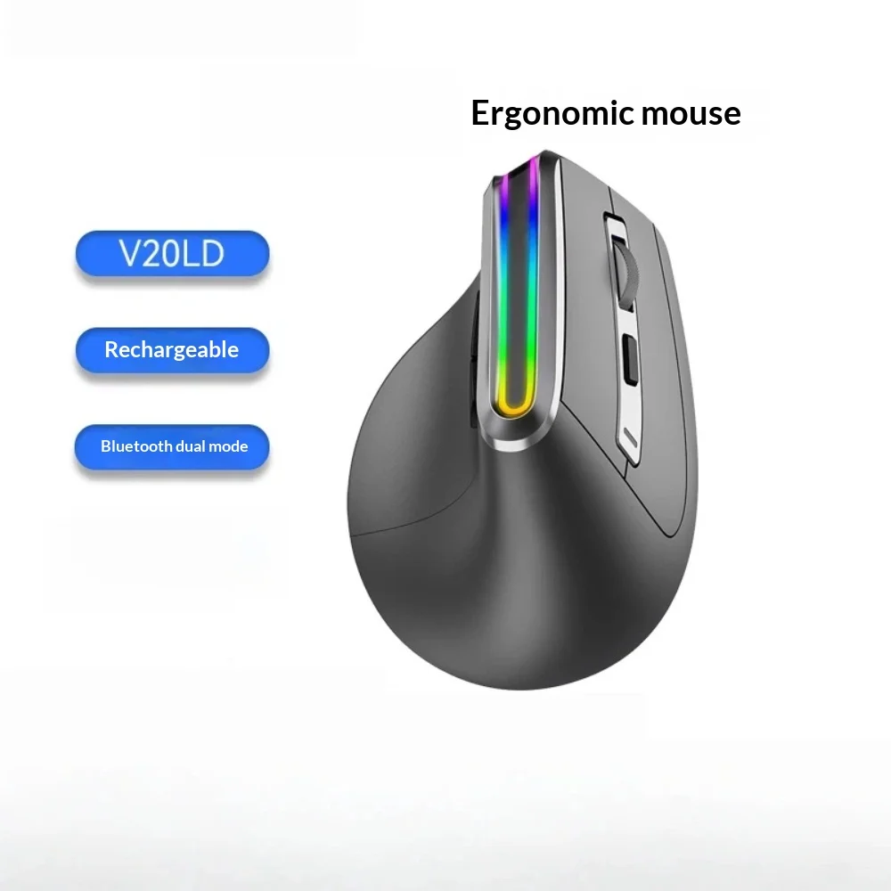 Spot Tri-Mode 2.4G Wireless Bluetooth Vertical Ergonomic Mouse Rechargeable RGB Backlit Silent Mice For Laptop Desktop