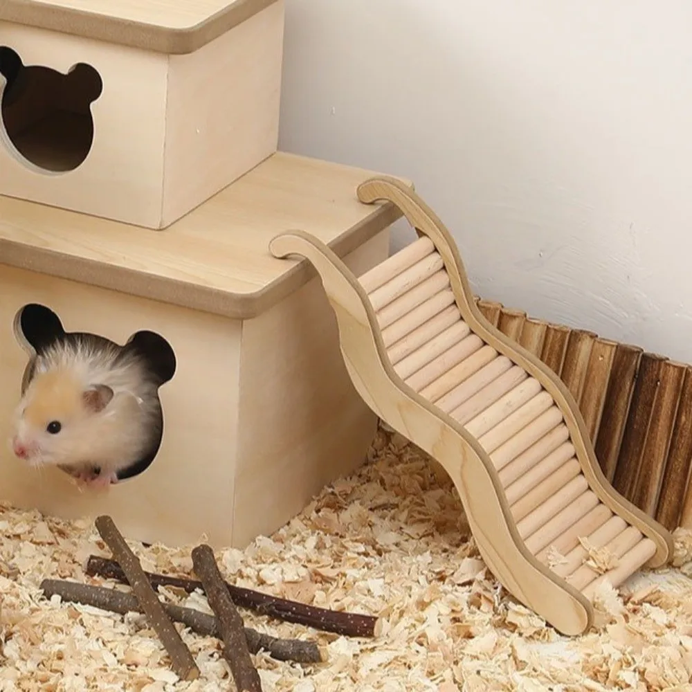 New Wooden Wave Staircase Wave Design Durable Hamster Stairs 17/21/27cm Cage Decor Curved Slide Chute Pet Supplies