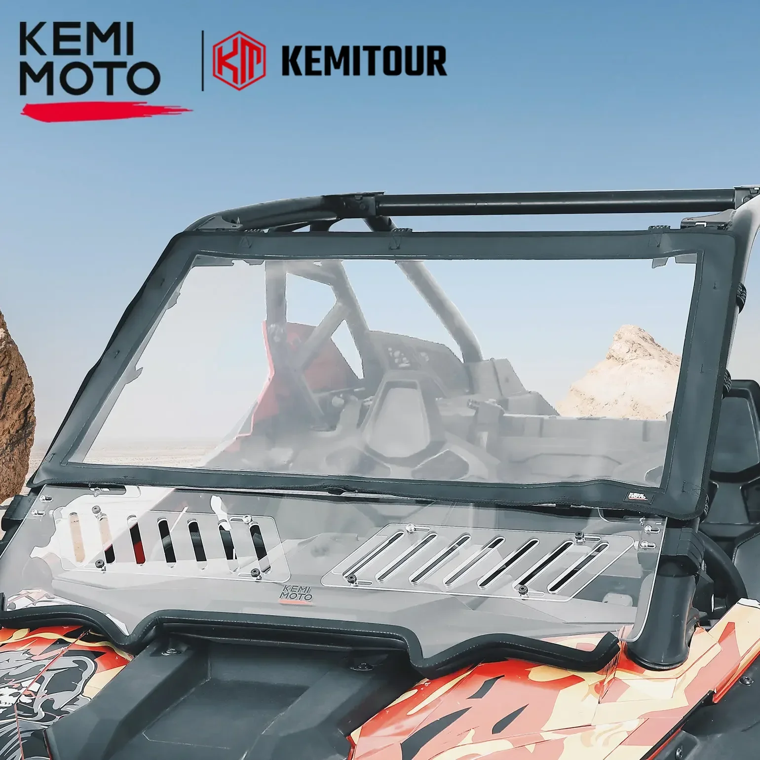KEMIMOTO UTV 전면 하프 윈드 스크린 PVC 윈드 실드, 폴라리스 RZR PRO XP / 4 터보 R/4 2020 2021 2022 2023 호환 가능 