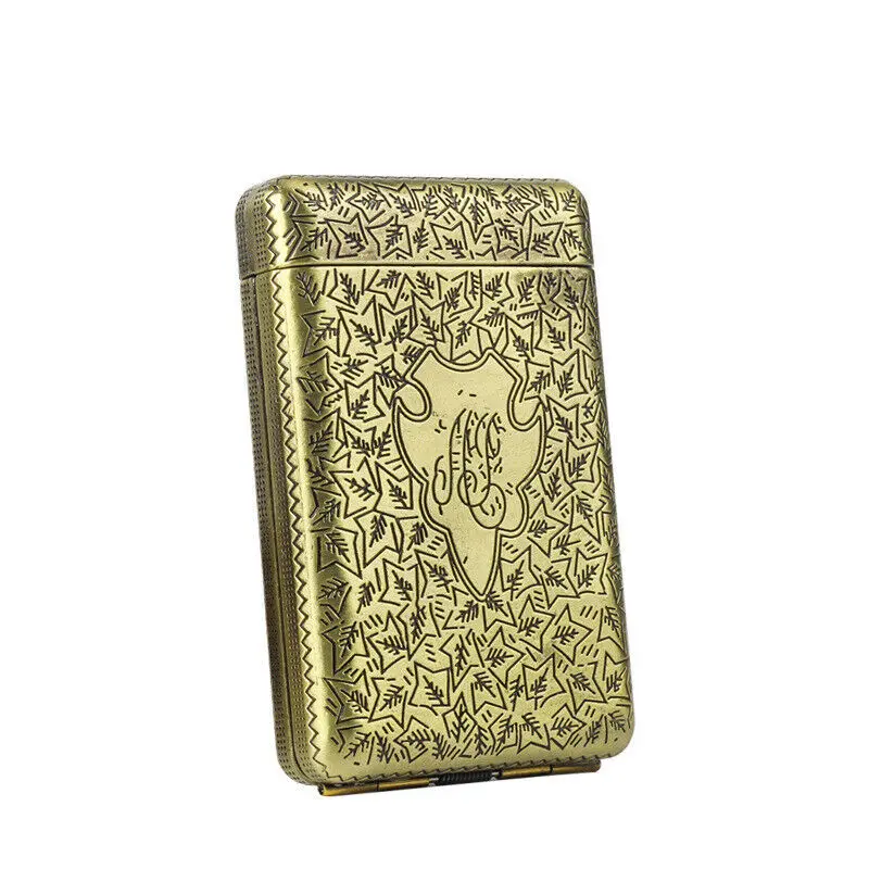 New 1PCs Bronze Retro Hand Carved Metal 3-Open Cigarette Box Which Can Hold 14 Cigarettes