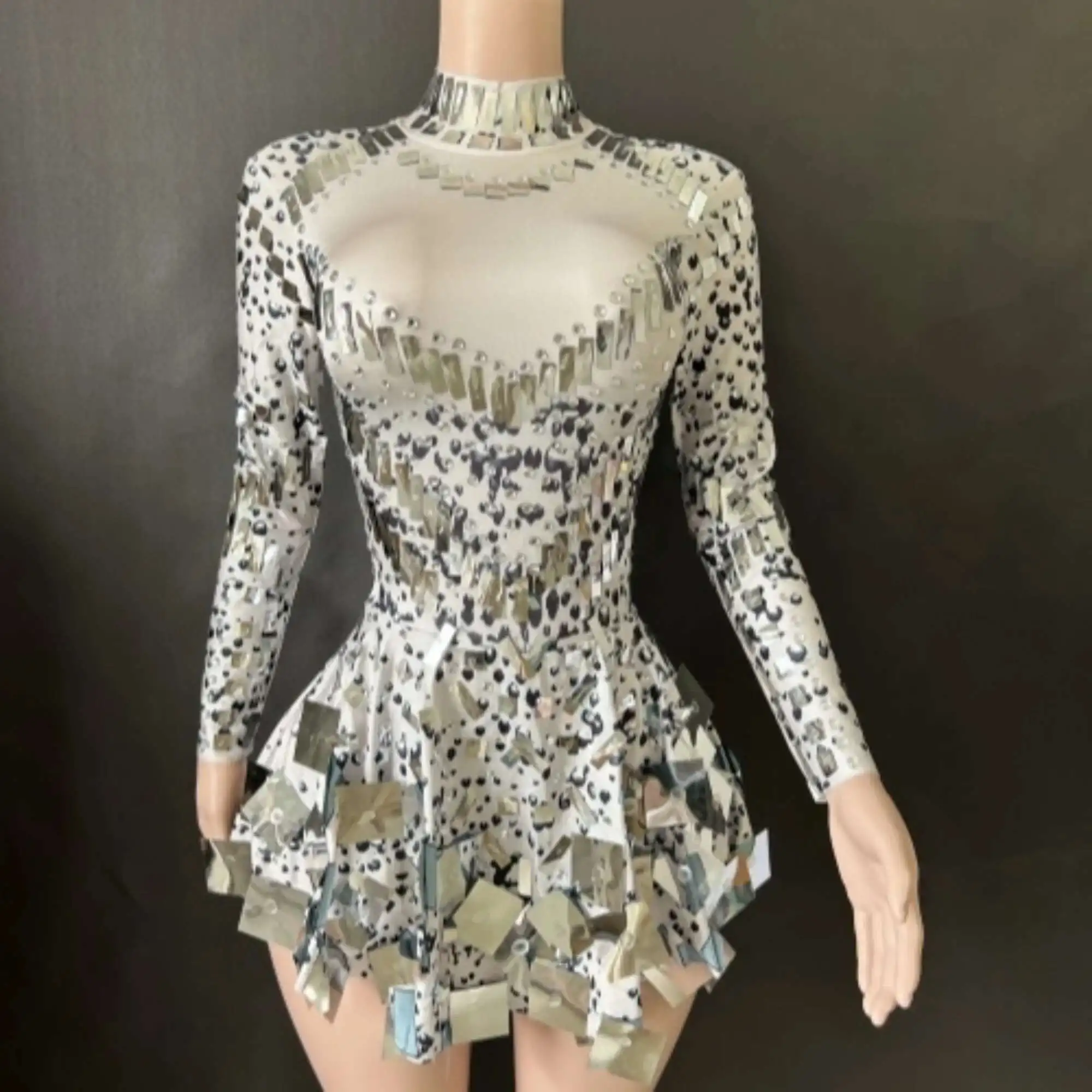 Nuova estate alta elasticità donna abito a-line manica lunga costume elegante notte festa da sera abiti da palcoscenico 7G